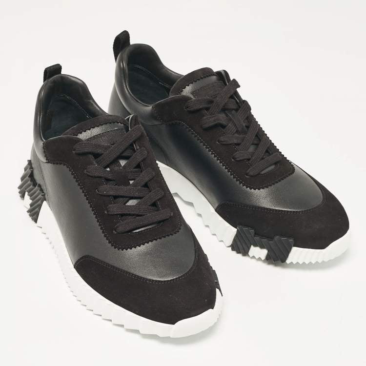 Hermes Black Leather and Suede Bouncing Sneakers Size 43