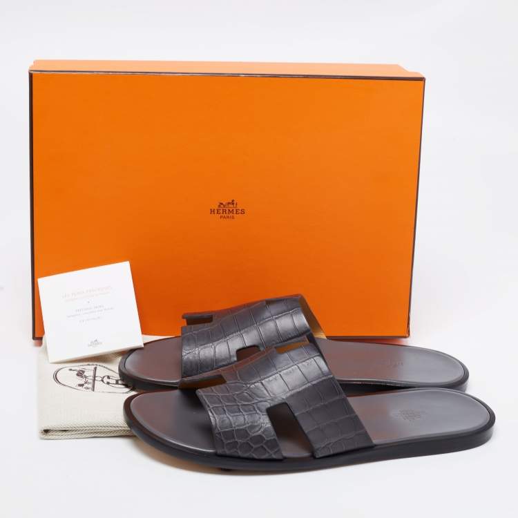Hermès Grey Crocodile Leather Izmir Flats Size 45