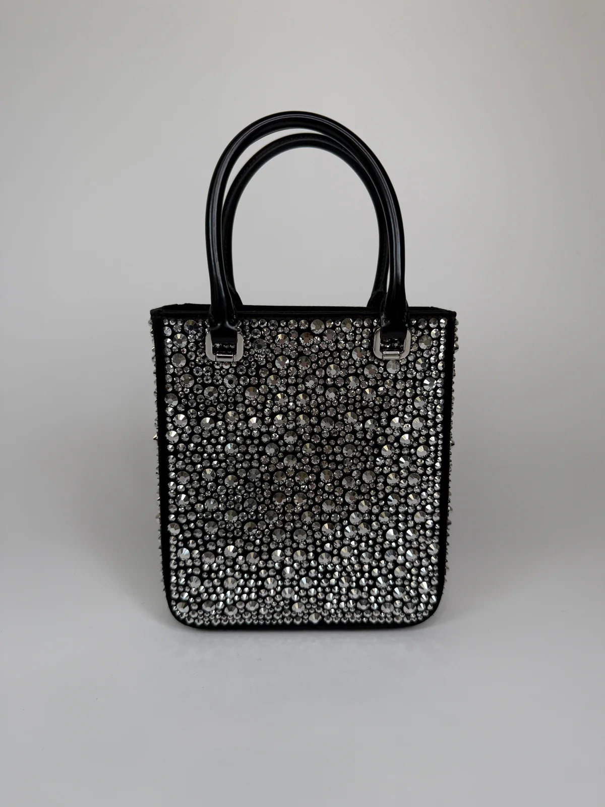 PRADA METAL PANIER SMALL BLACK SATIN CRYSTAL TOTE