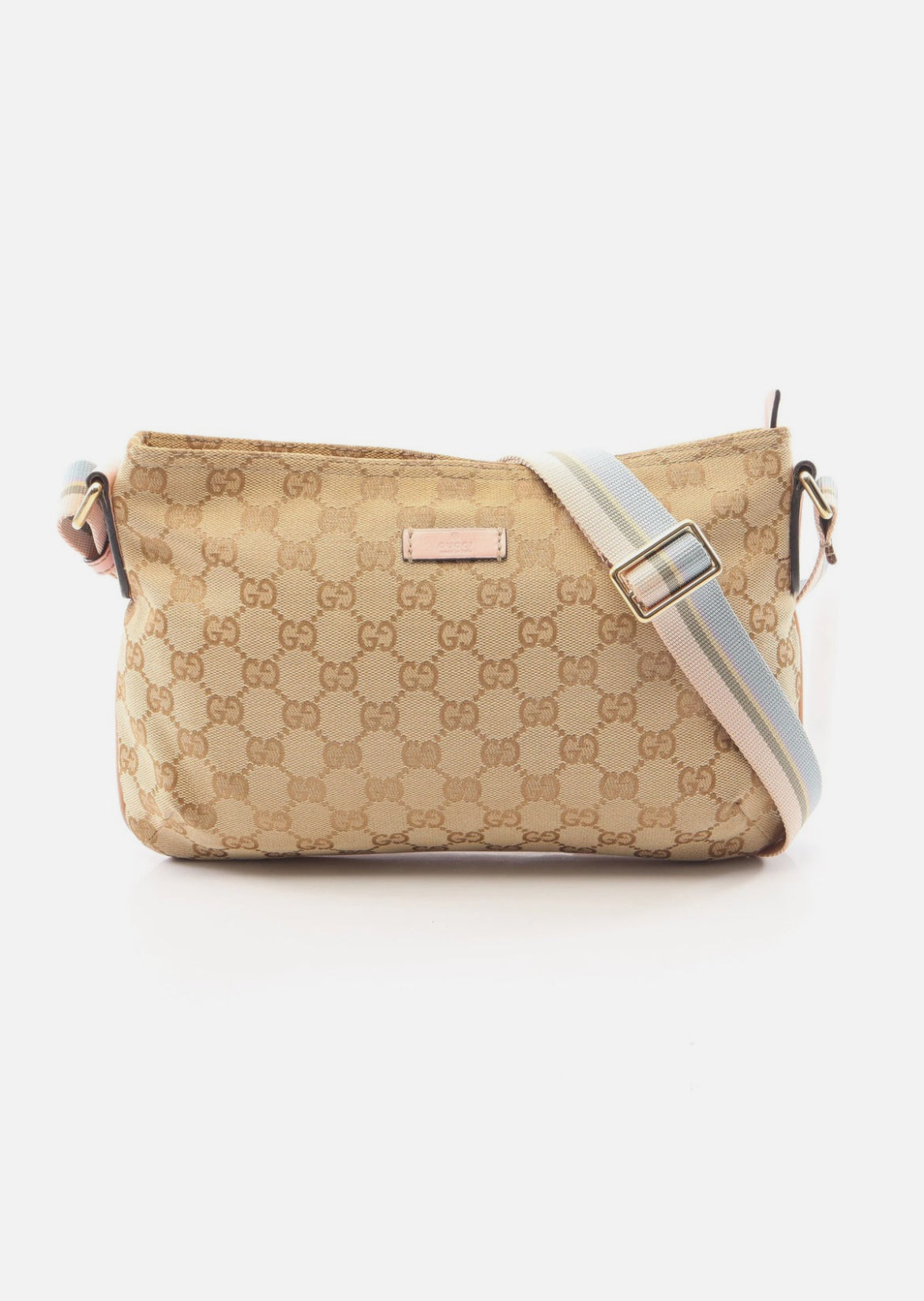 Gucci GG Canvas Leather Shoulder Bag Beige Pink