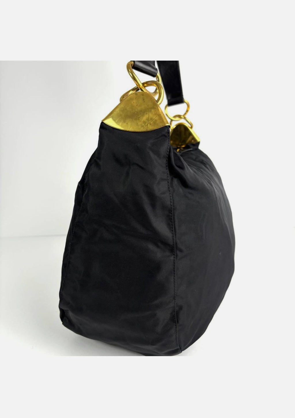 Prada Triangle Hobo Shoulder Bag Nylon Leather Black