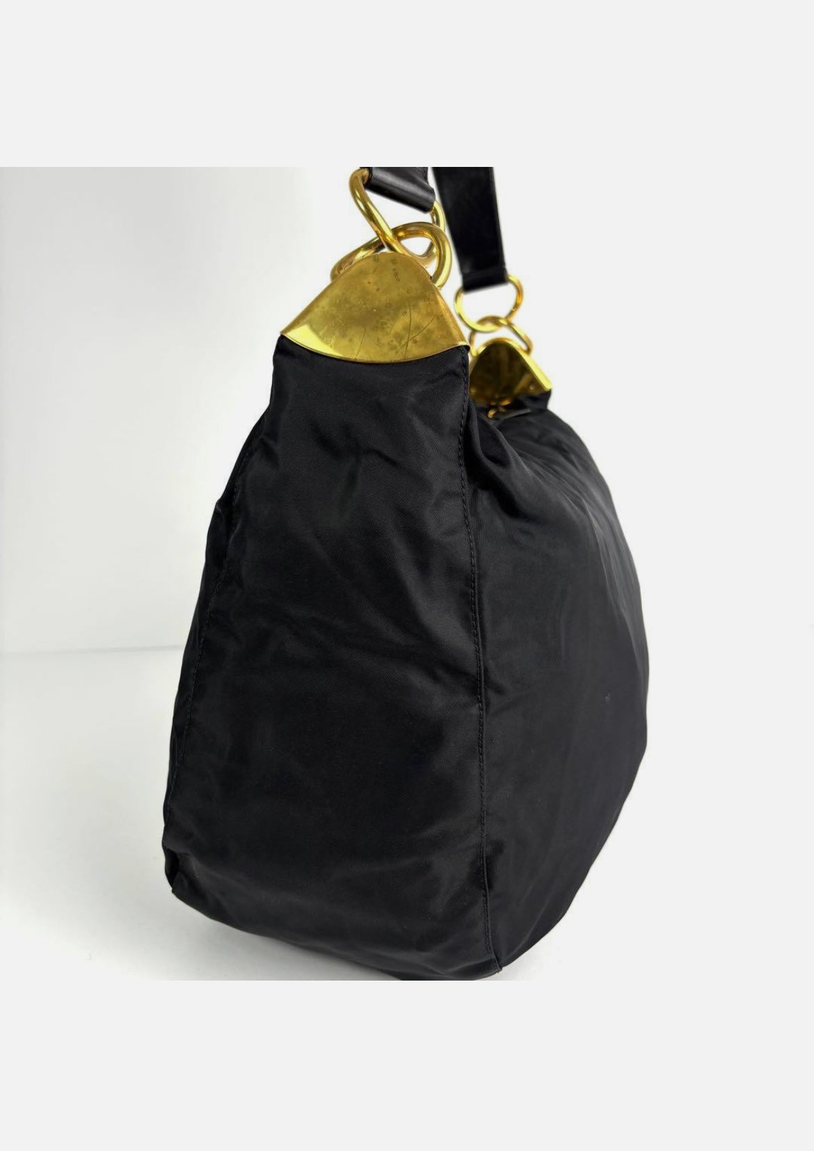 Prada Triangle Hobo Shoulder Bag Nylon Leather Black