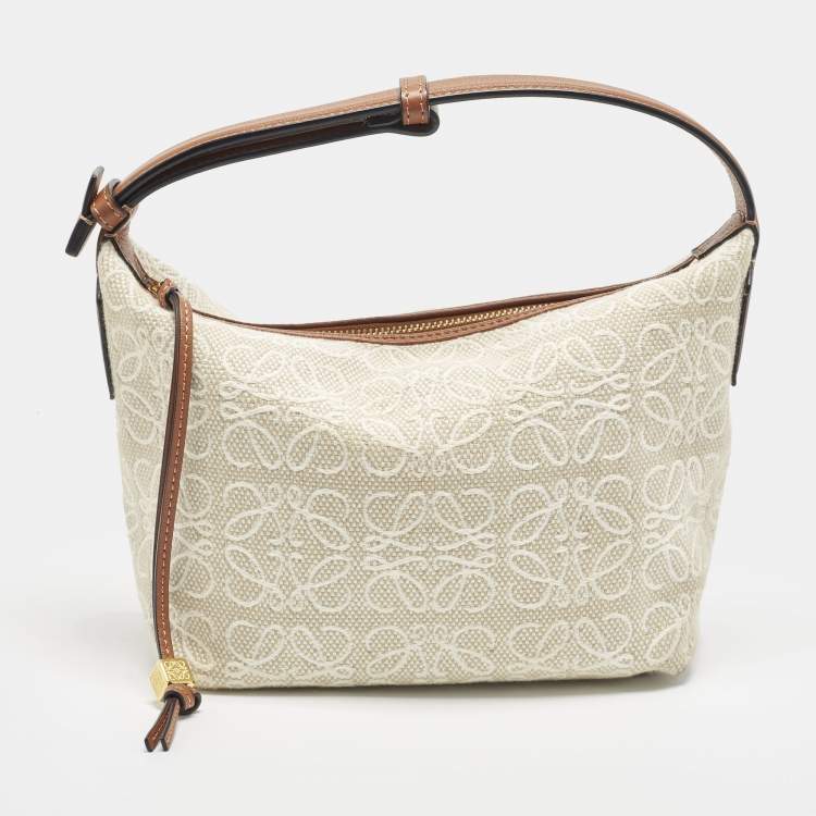 Loewe Cubi Anagram Small Brown/Beige Canvas and Leather Bag