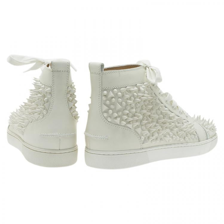 Christian Louboutin White Leather Louis Spikes Lace Up High Top Sneakers Size 43.5