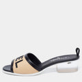 Chanel Beige/Black Leather Logo Slide Sandals Size 40.5