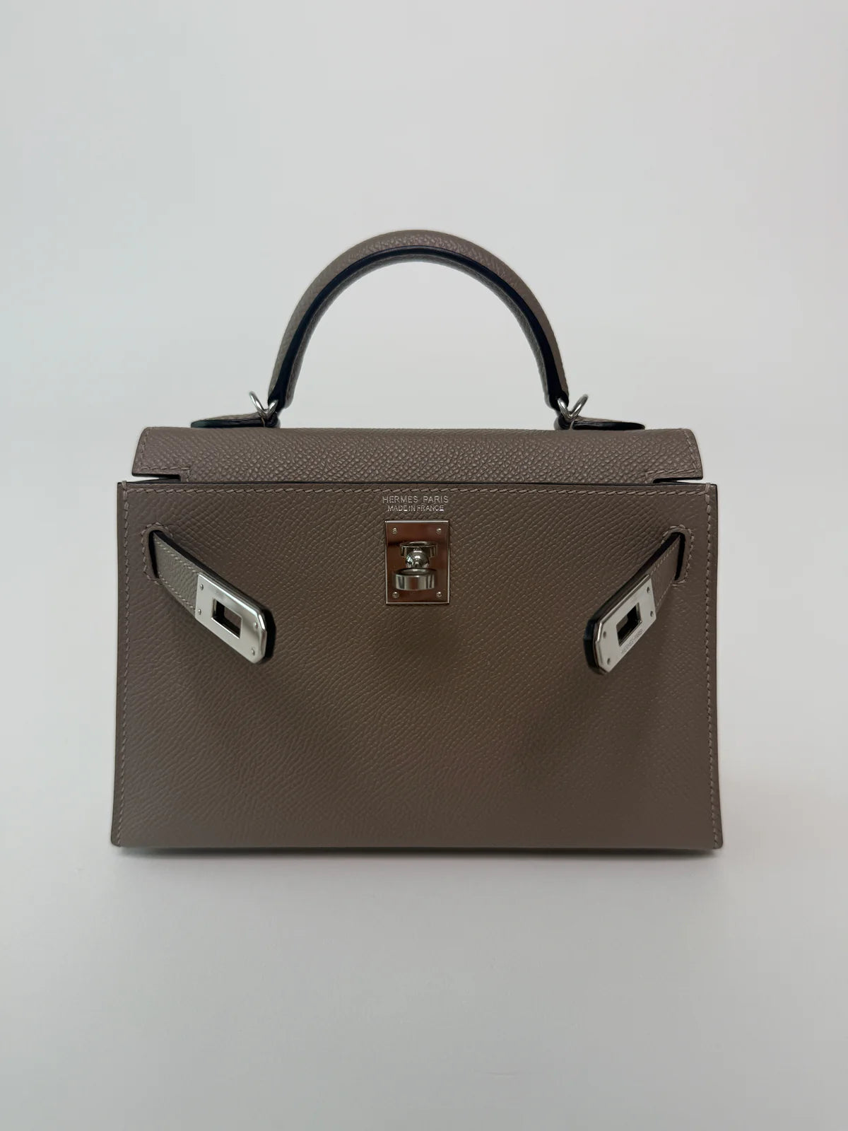 HERMÉS MINI KELLY GRIS ASPHALT IN EPSOM LEATHER WITH PHW