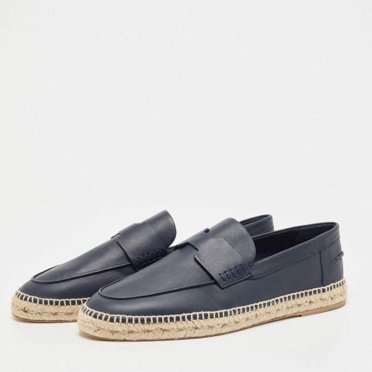 Hermes Navy Blue Leather Trip Espadrilles Size 46