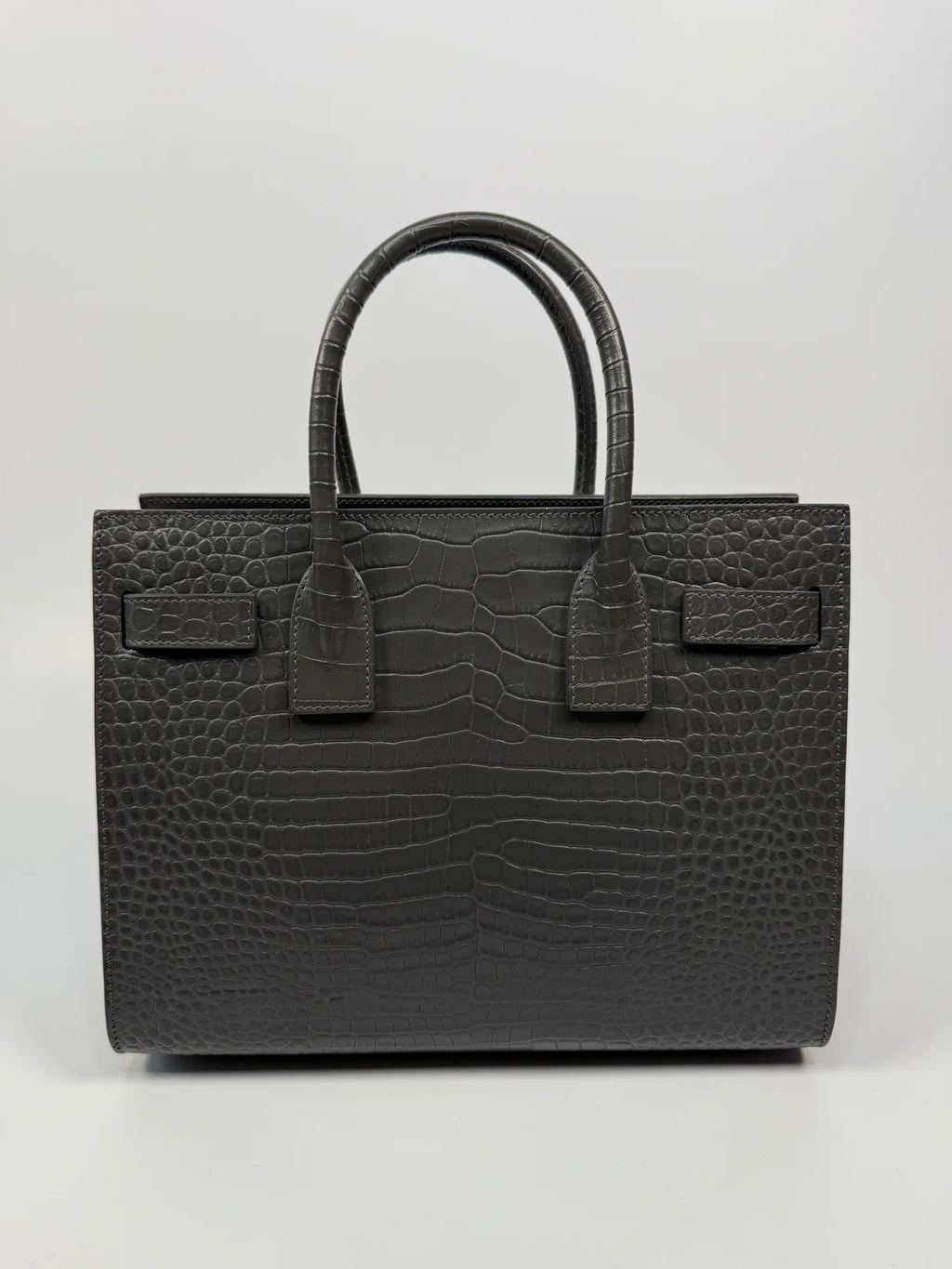 SAINT LAURENT SMALL SAC DE JOUR IN GREY CROC EMBOSSED LEATHER WITH SILVER HARDWARE