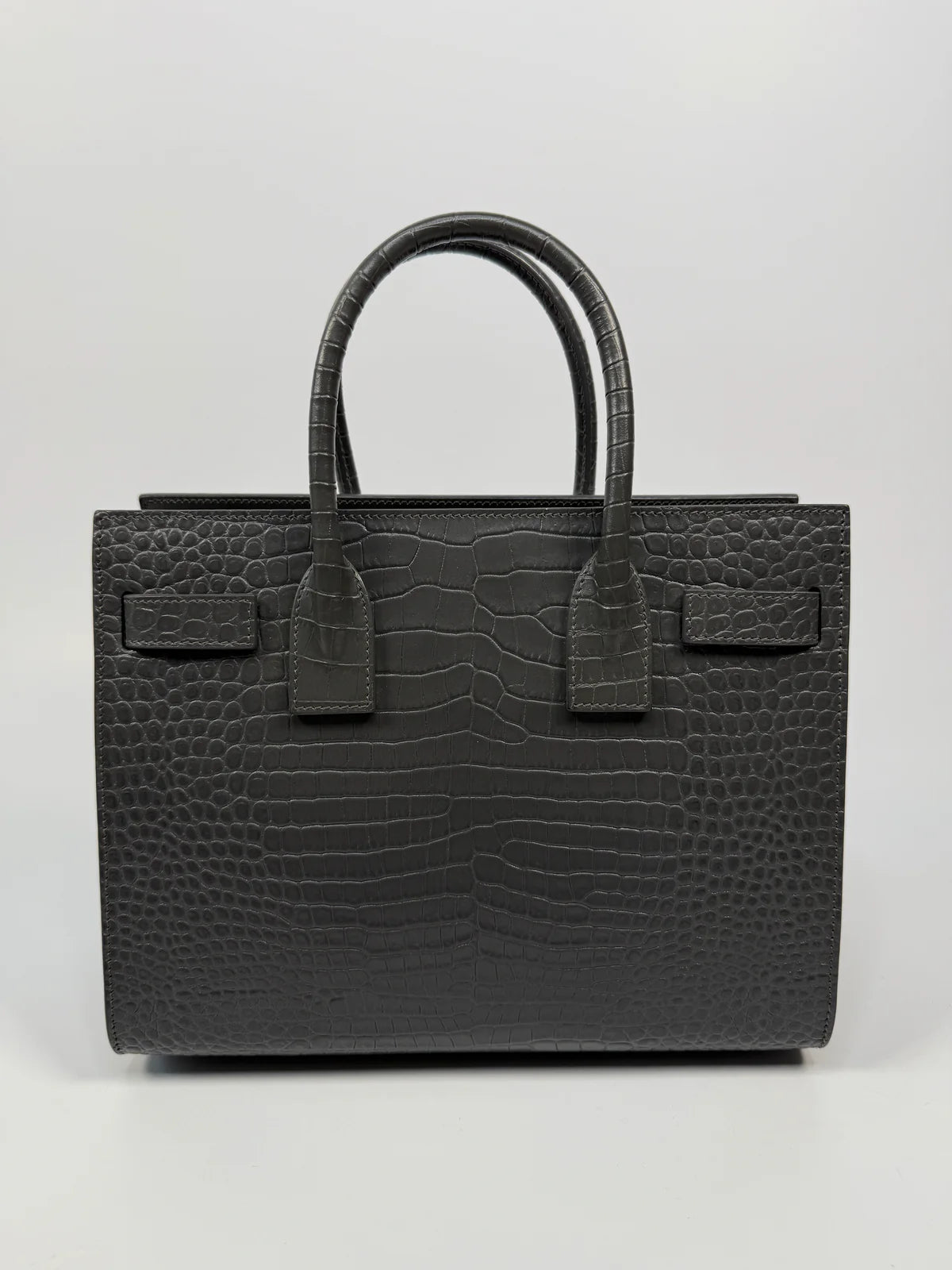 SAINT LAURENT SMALL SAC DE JOUR IN GREY CROC EMBOSSED LEATHER WITH SILVER HARDWARE