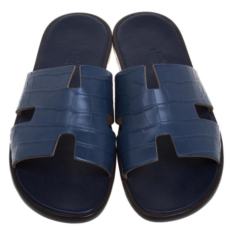 Hermes Indigo Blue Alligator Izmir Sandals Size 44