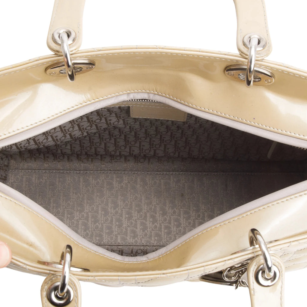 Christian Dior Beige Cannage Patent Leather Large Lady Dior