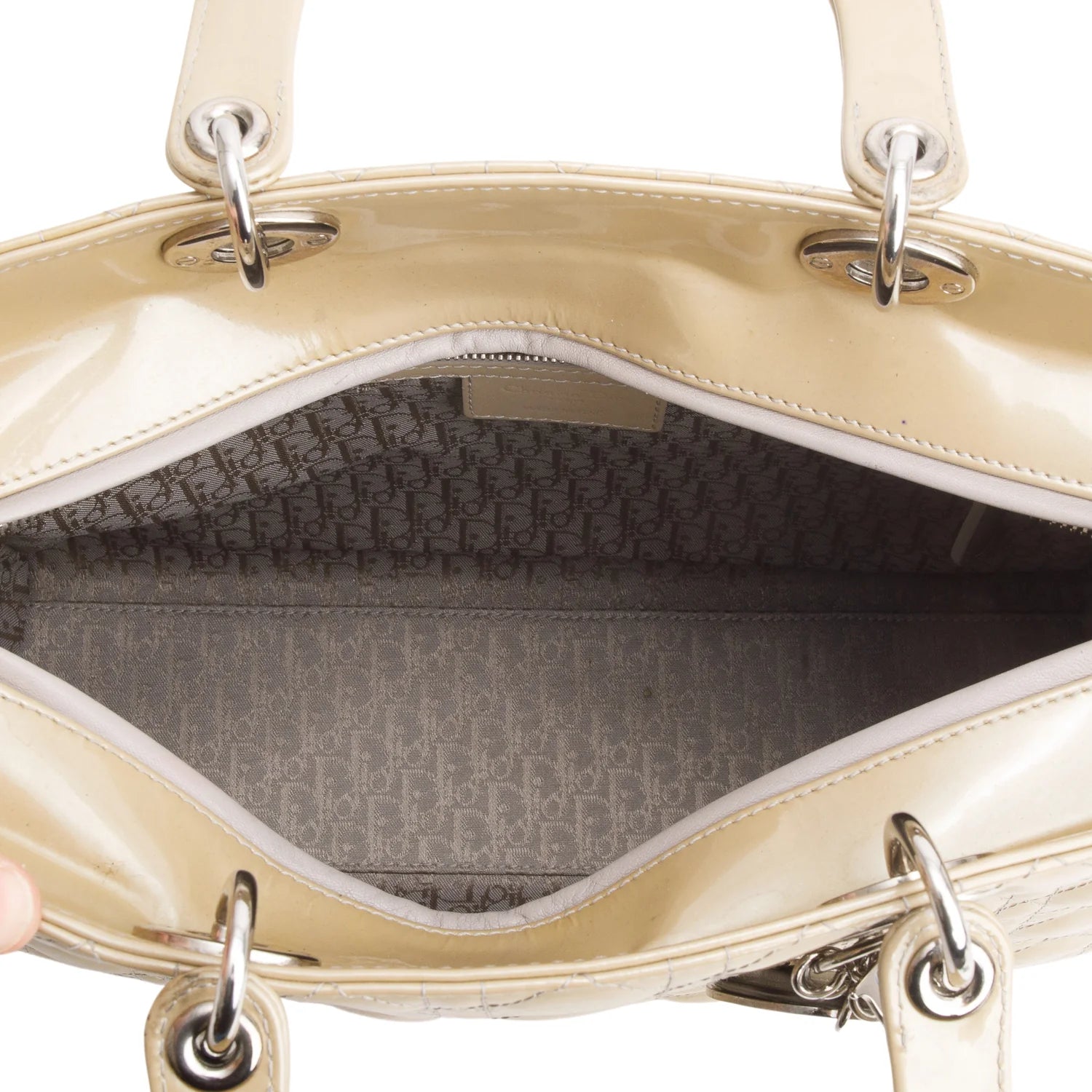 Christian Dior Beige Cannage Patent Leather Large Lady Dior