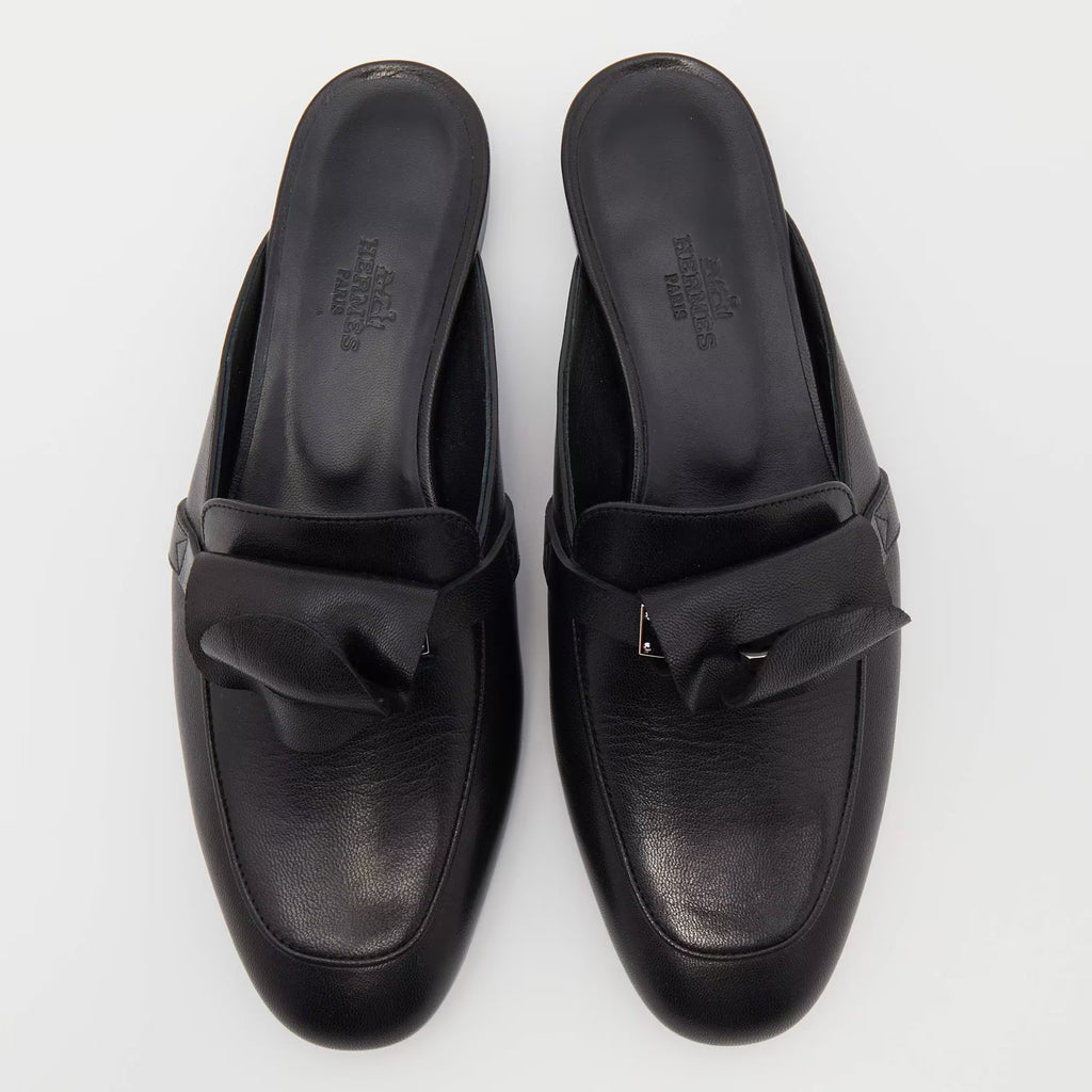 Hermes Black Leather Oz Mules Size 36