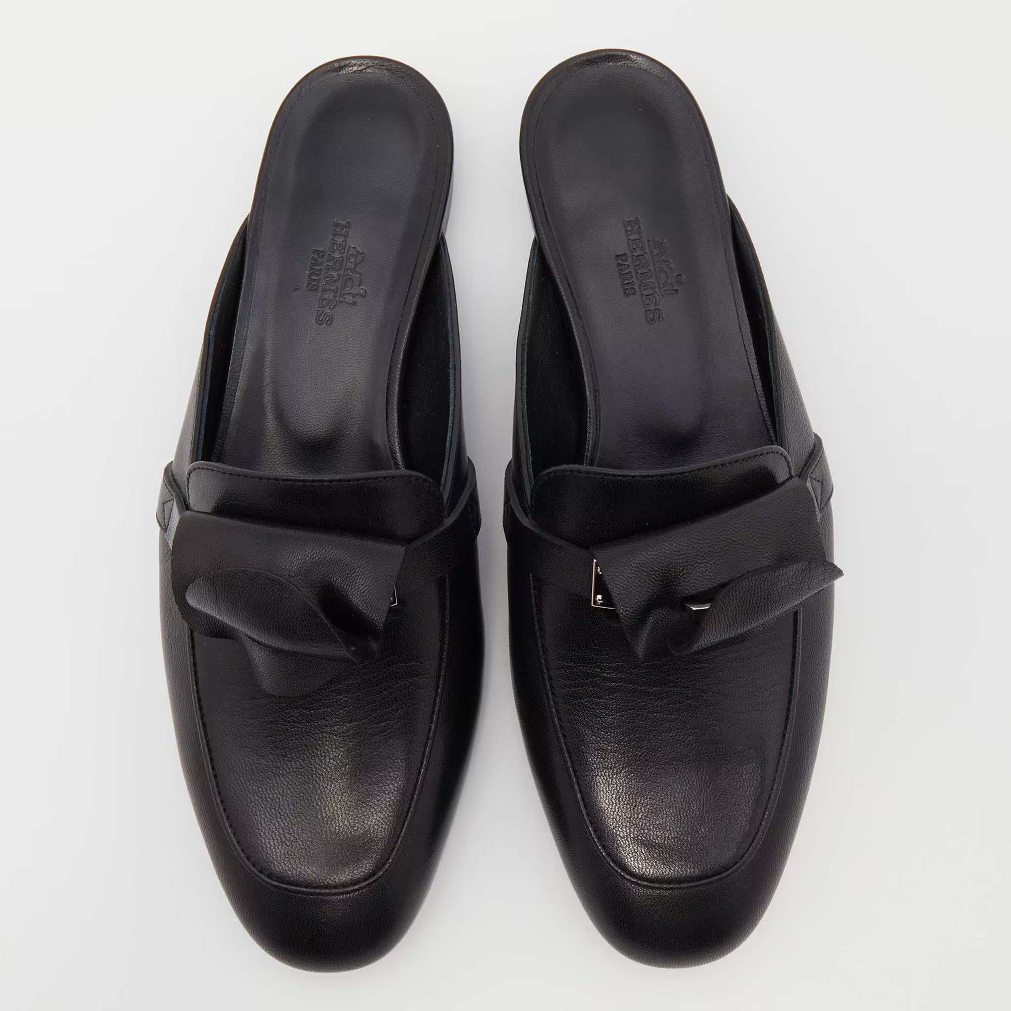 Hermes Black Leather Oz Mules Size 36