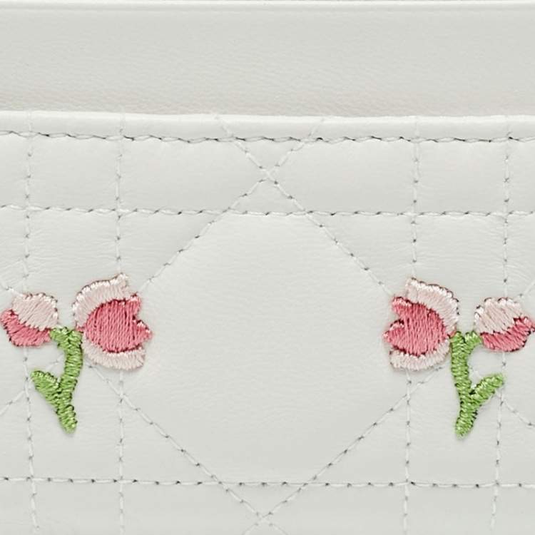 Dior Lady Dior Freesia White Cannage Leather Card Holder