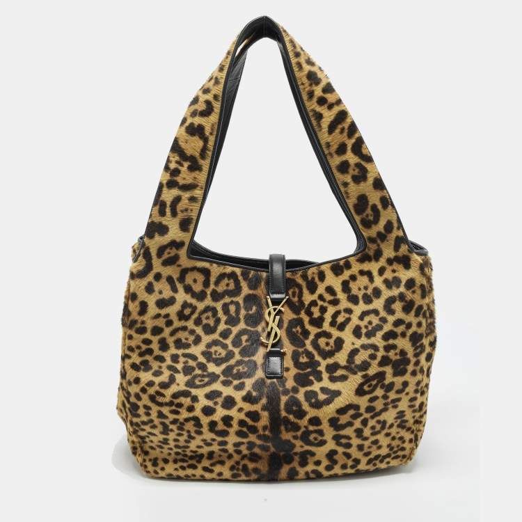Saint Laurent LE 5 À 7 Bea Brown Leopard Print Calf Hair Tote