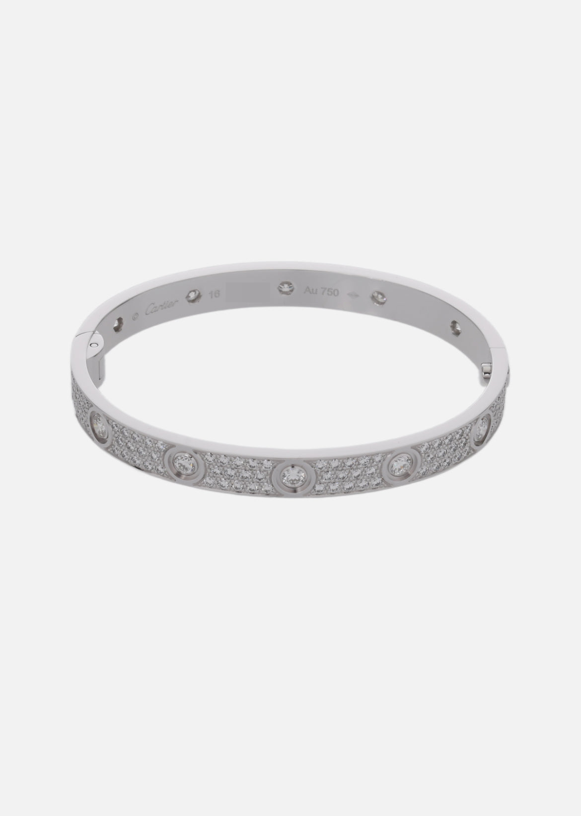 CARTIER Love Bracelet Full Pave Diamond In 18K White Gold Size 16