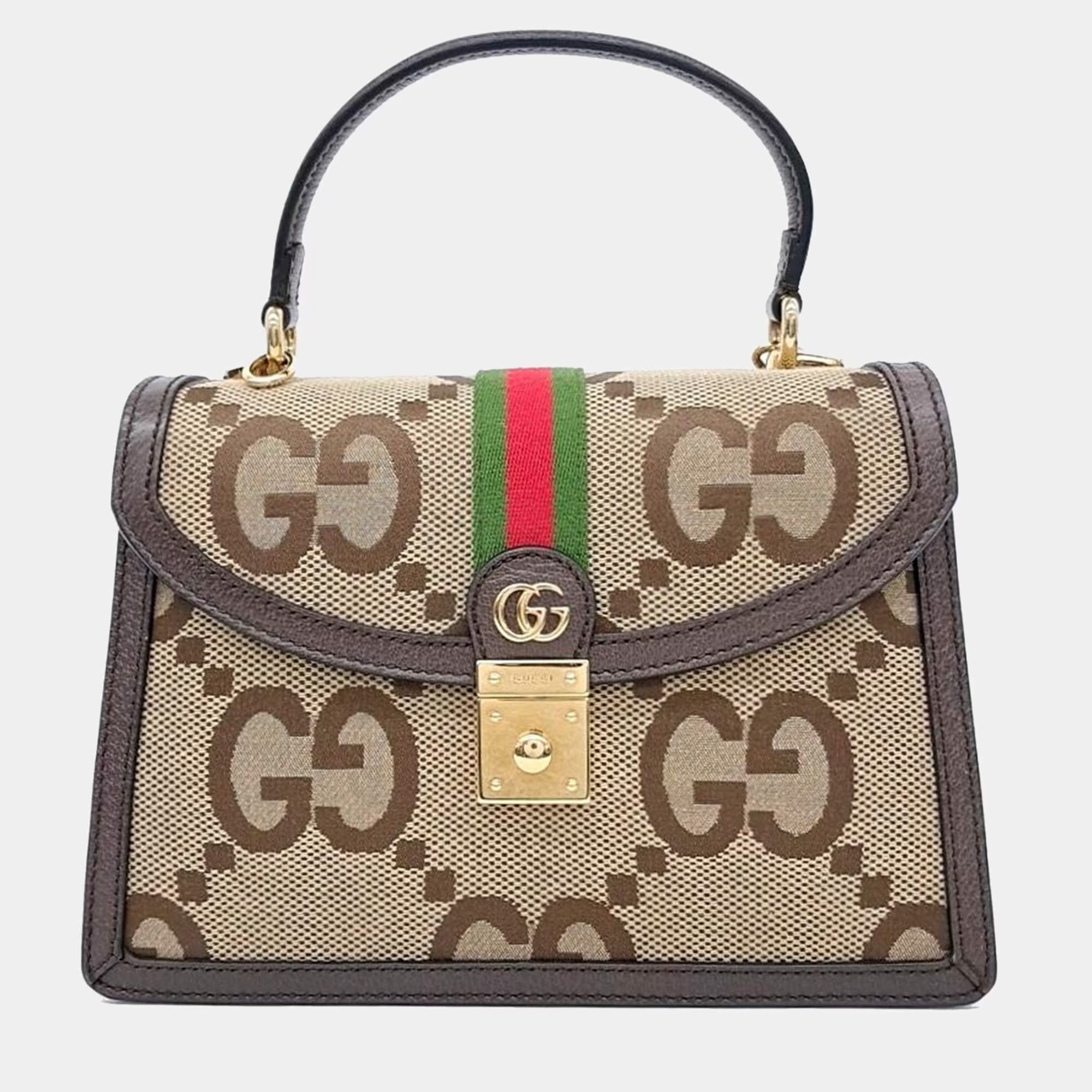 Gucci Ophidia Brown Jacquard, Leather Top Handle Bag