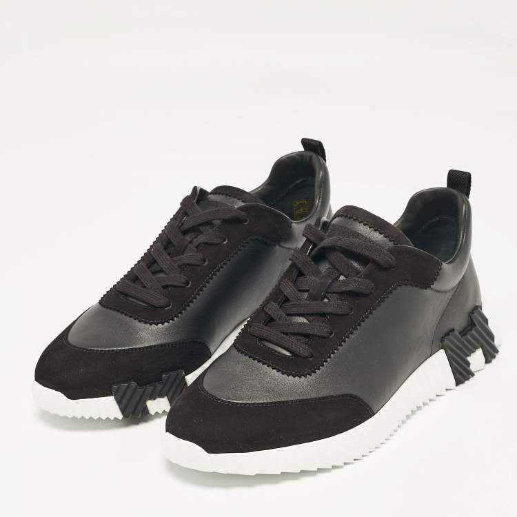 Hermes Black Leather and Suede Bouncing Sneakers Size 43
