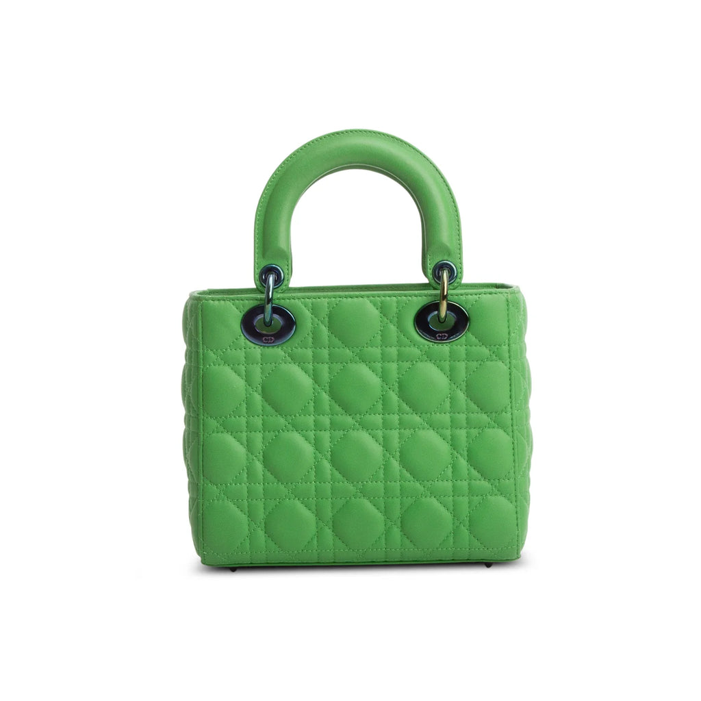 Christian Dior 2022 Green Cannage Lambskin Leather Small Lady Dior Bag