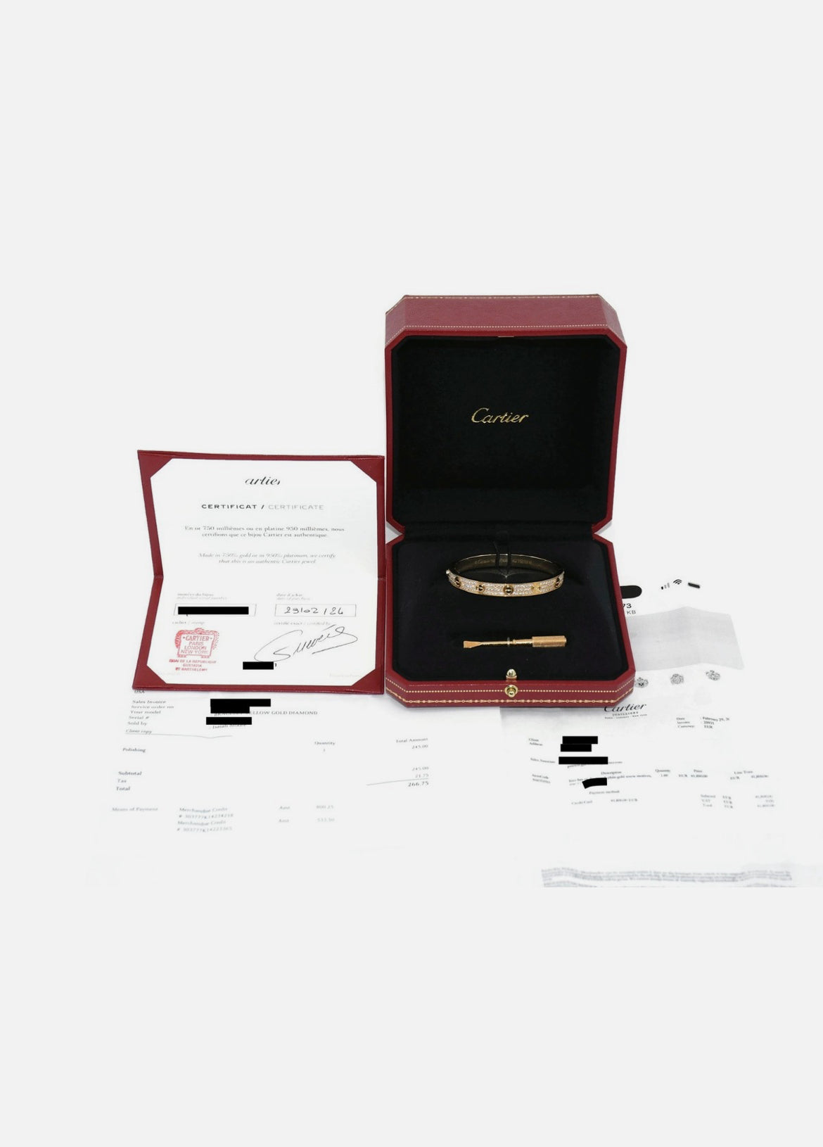Cartier Diamond Pave 18K Yellow Gold Love Bracelet Size 16