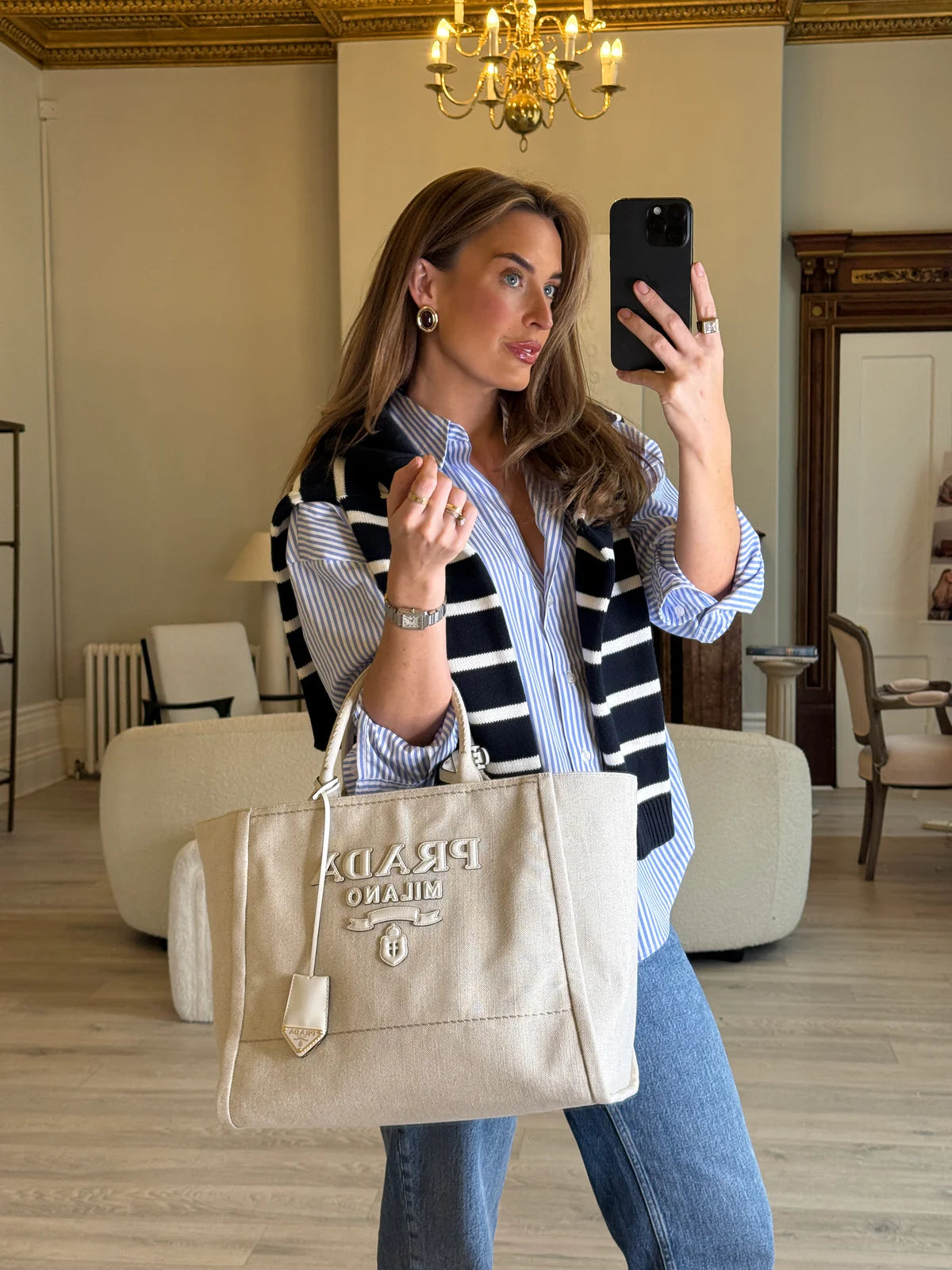 PRADA LARGE APPLIQUÉ COTTON TOTE