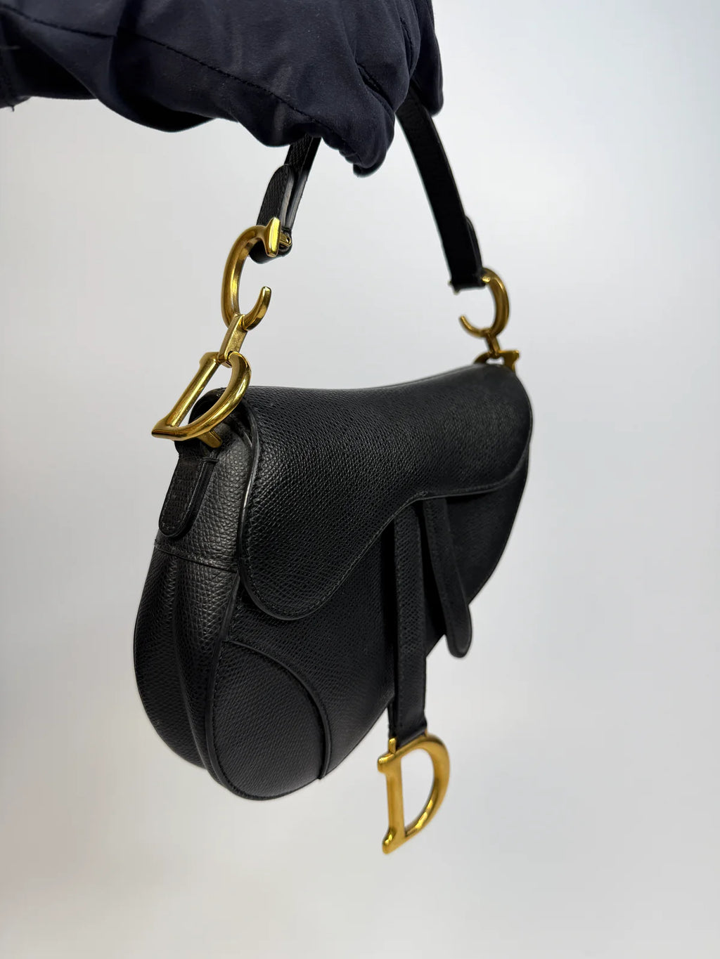CHRISTIAN DIOR MINI SADDLE BAG IN BLACK LEATHER WITH GOLD HARDWARE