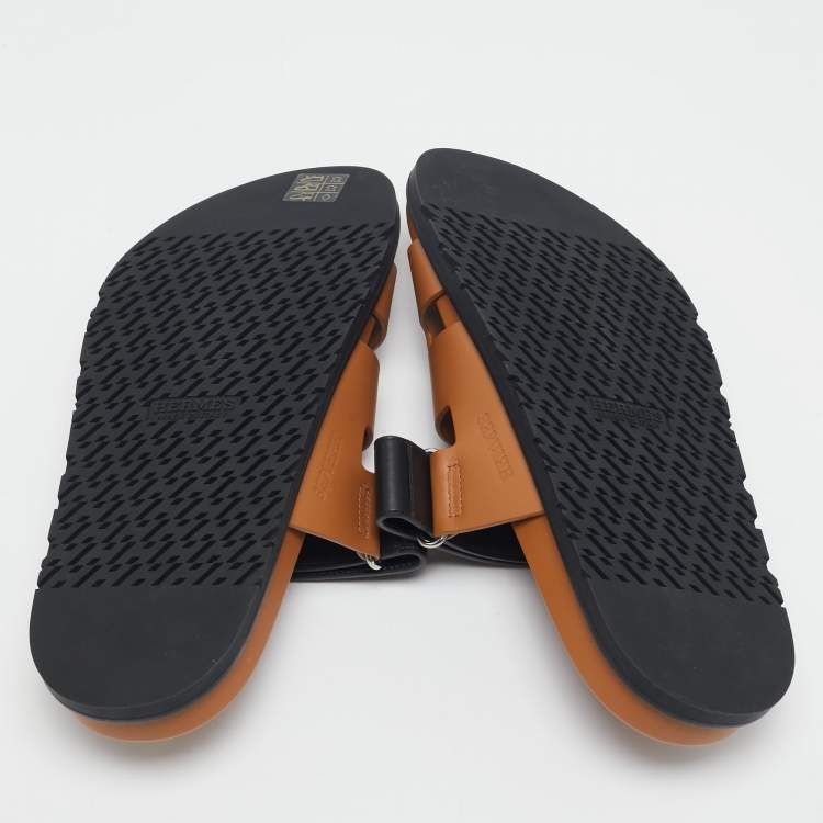 Hermes Black/Brown Leather Chypre Sandals Size 44