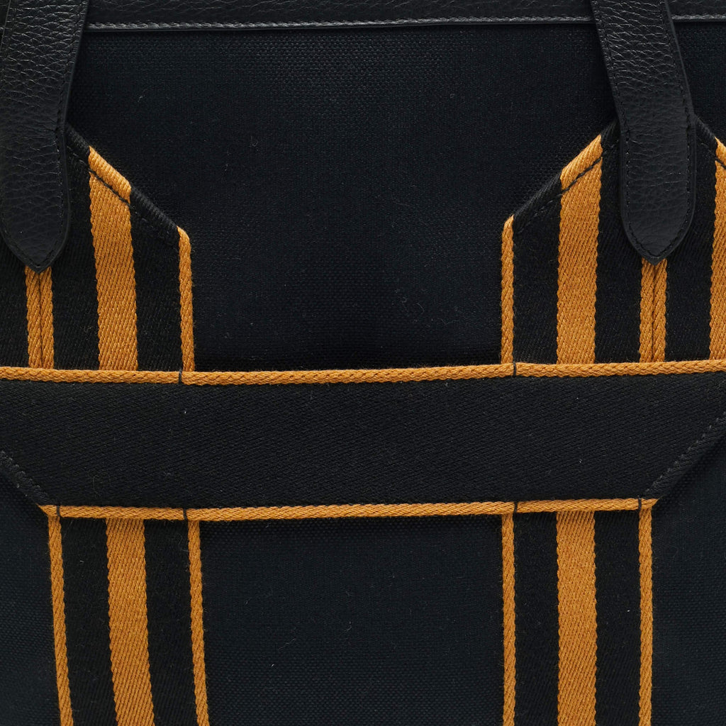 Hermes Pursangle MM Noir/Caramel Militaire Toile and Taurillon Clemence Leather Tote
