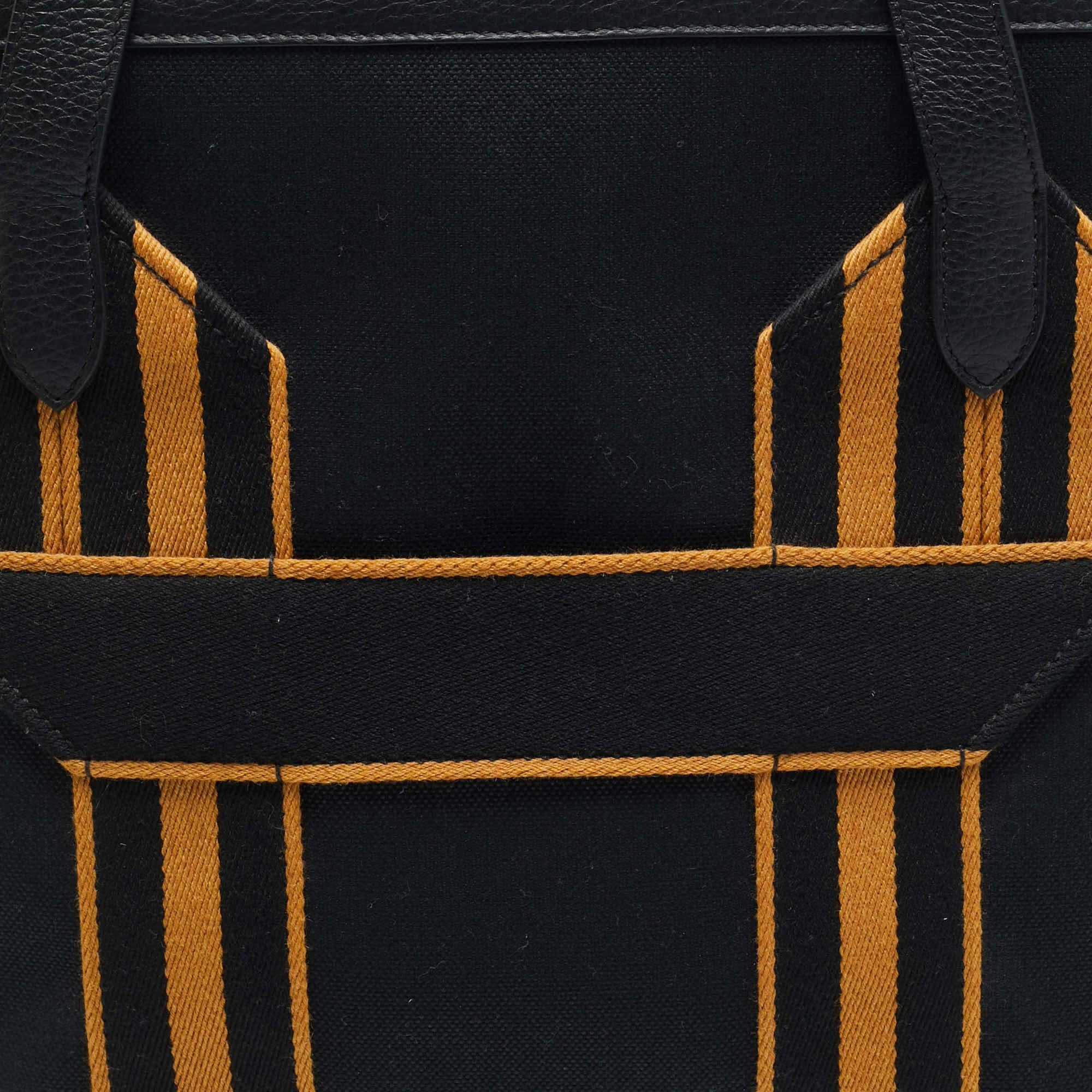 Hermes Pursangle MM Noir/Caramel Militaire Toile and Taurillon Clemence Leather Tote