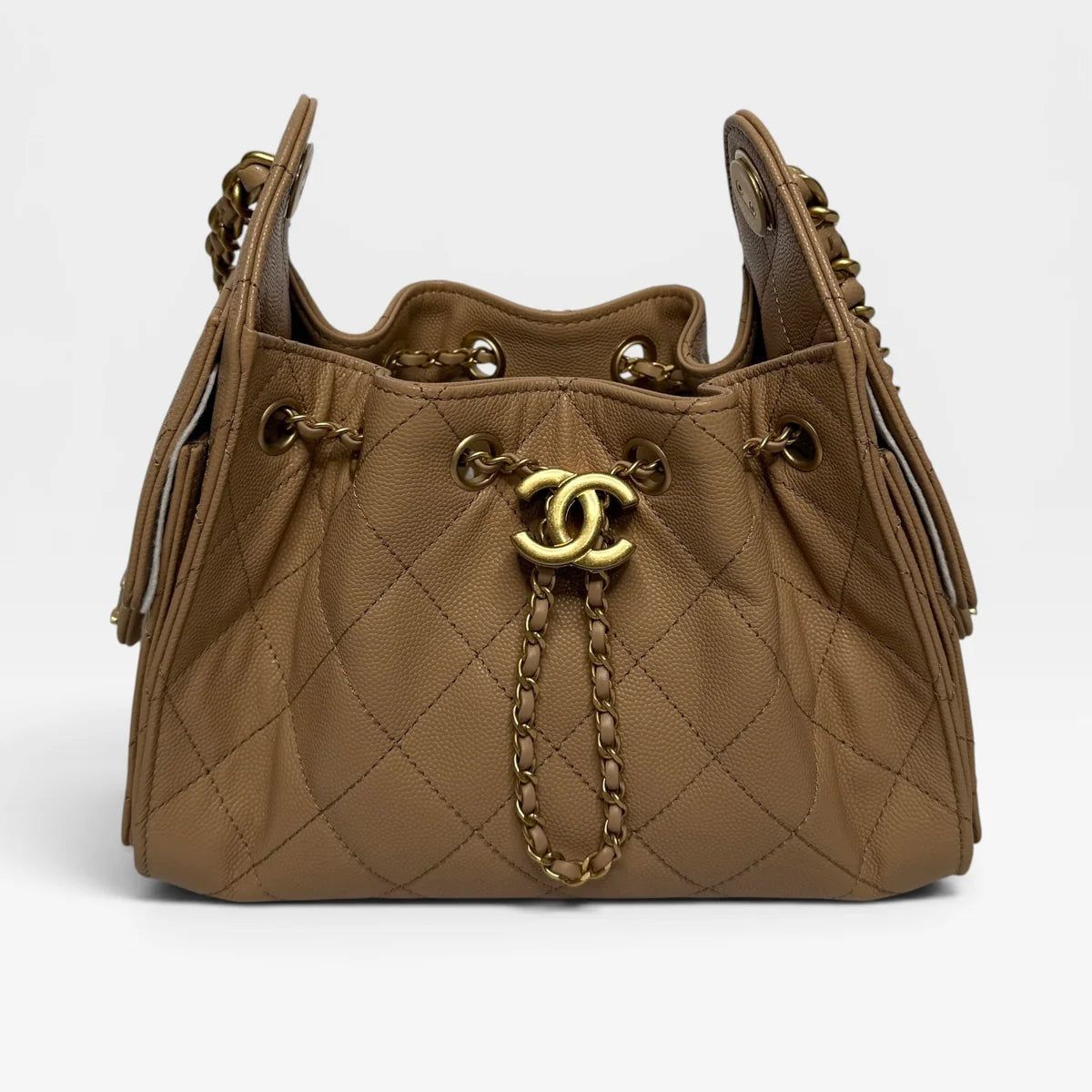 CHANEL 25 MICRO IN BEIGE CAVIAR LEATHER WITH GOLD HARDWARE