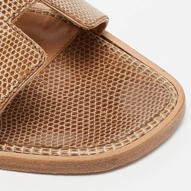 Hermes Beige Lizard Oran Slide Sandals Size 36