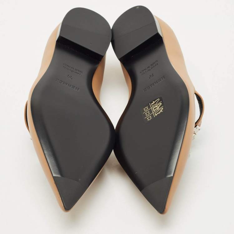 Hermès Brown Leather Pegase Mini Kelly Buckle Ballet Flats Size 36