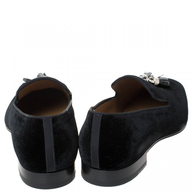 Christian Louboutin Black Velvet Rivalion Slip On Loafers Size 43