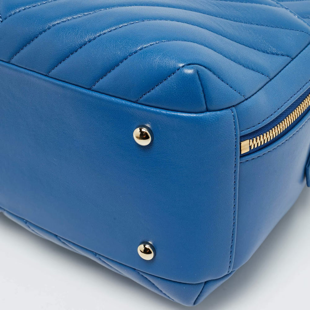 Chanel Trendy CC Medium Blue Chevron Leather Bowling Bag