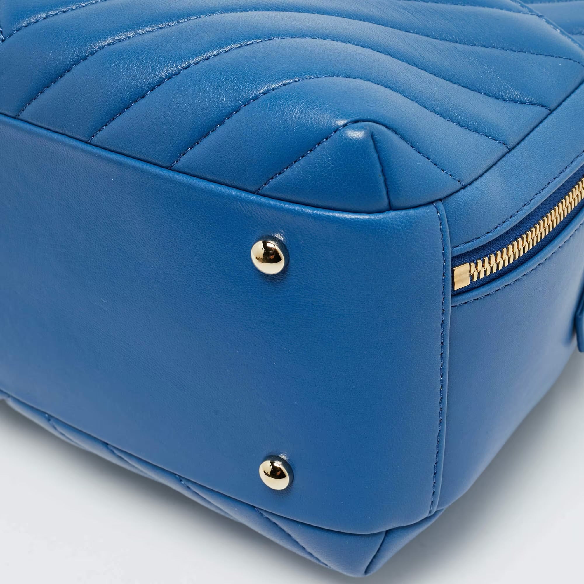 Chanel Trendy CC Medium Blue Chevron Leather Bowling Bag