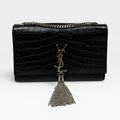 SAINT LAURENT BLACK CROC EMBOSSED KATE TASSEL BAG