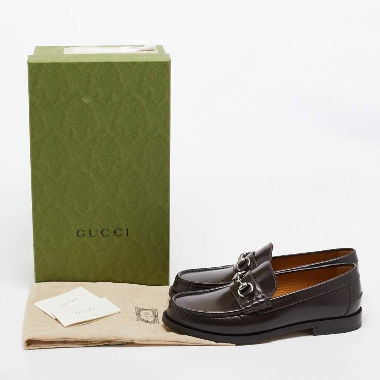 Gucci Brown Leather Horsebit Slip On Loafers Size 42.5