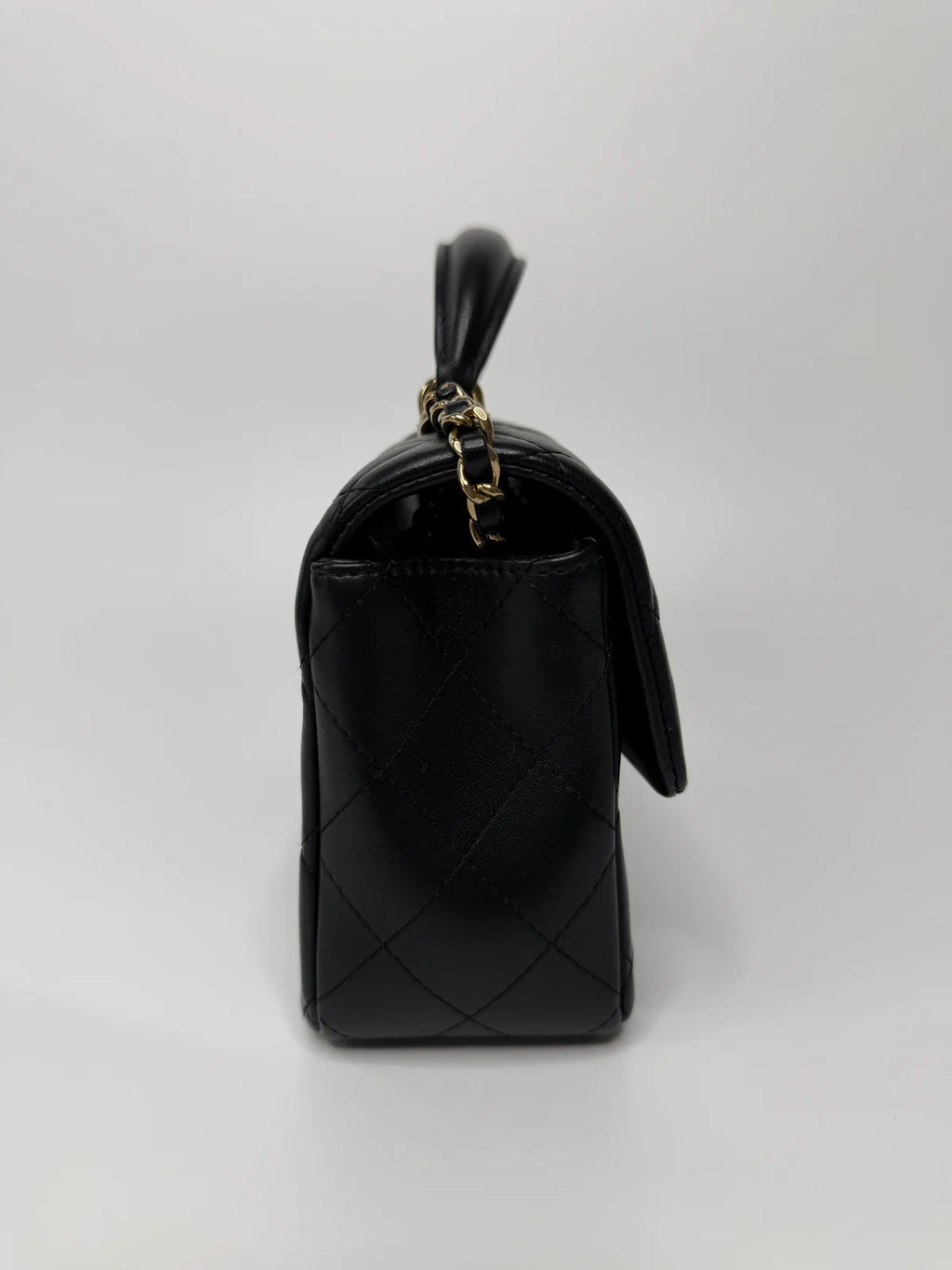 CHANEL MINI RECTANGLE TOP HANDLE FLAP BAG IN BLACK LAMBSKIN WITH PALE GOLD HARDWARE
