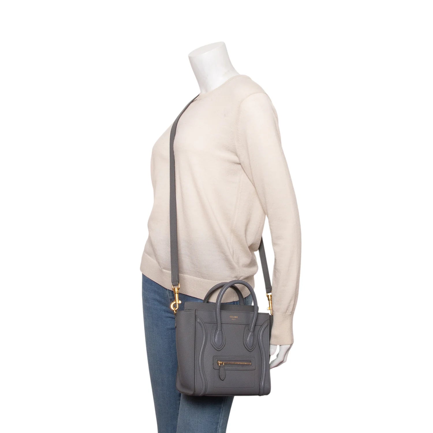 Celine Grey Calfskin Leather Nano Luggage Tote