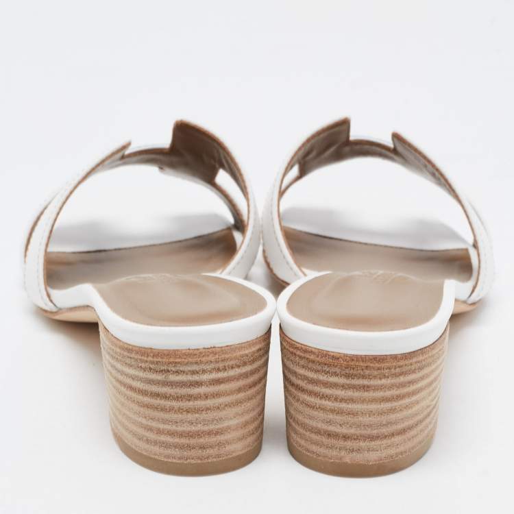 Hermes White Leather Oasis Slide Sandals Size 36.5