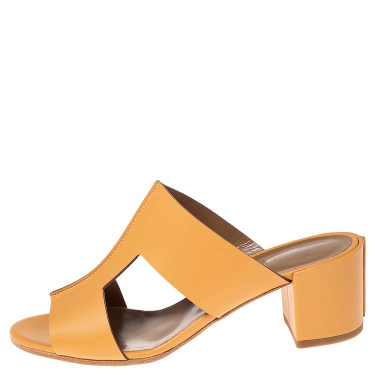 Hermes Tan Leather Ostia Slide Sandals Size 37.5