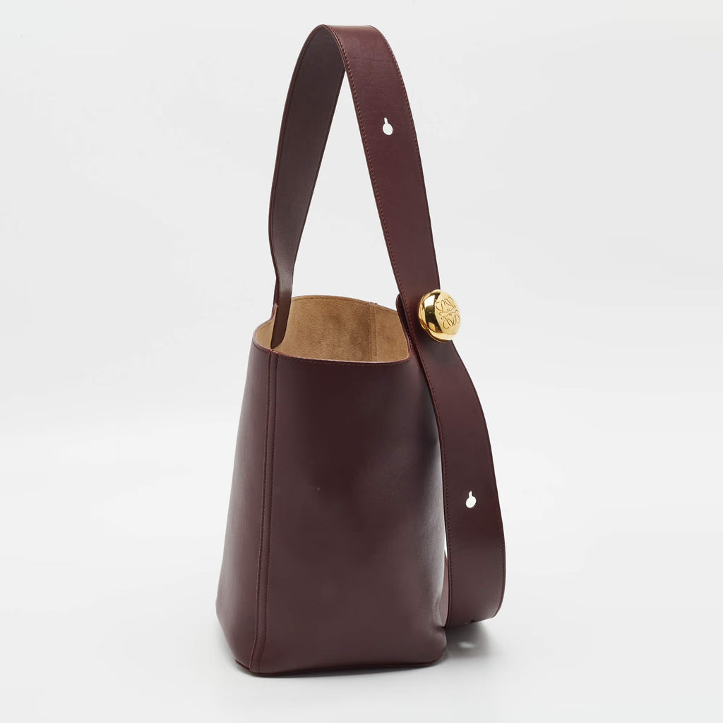 Loewe Pebble Medium Burgundy Leather Bucket Bag