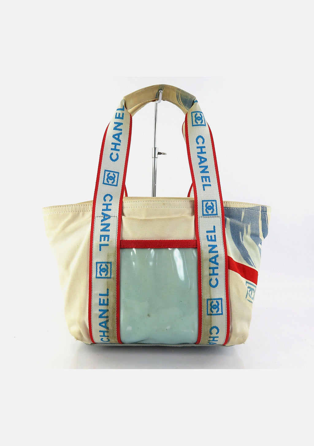 CHANEL Off White Canvas Surf Line Tote Bag