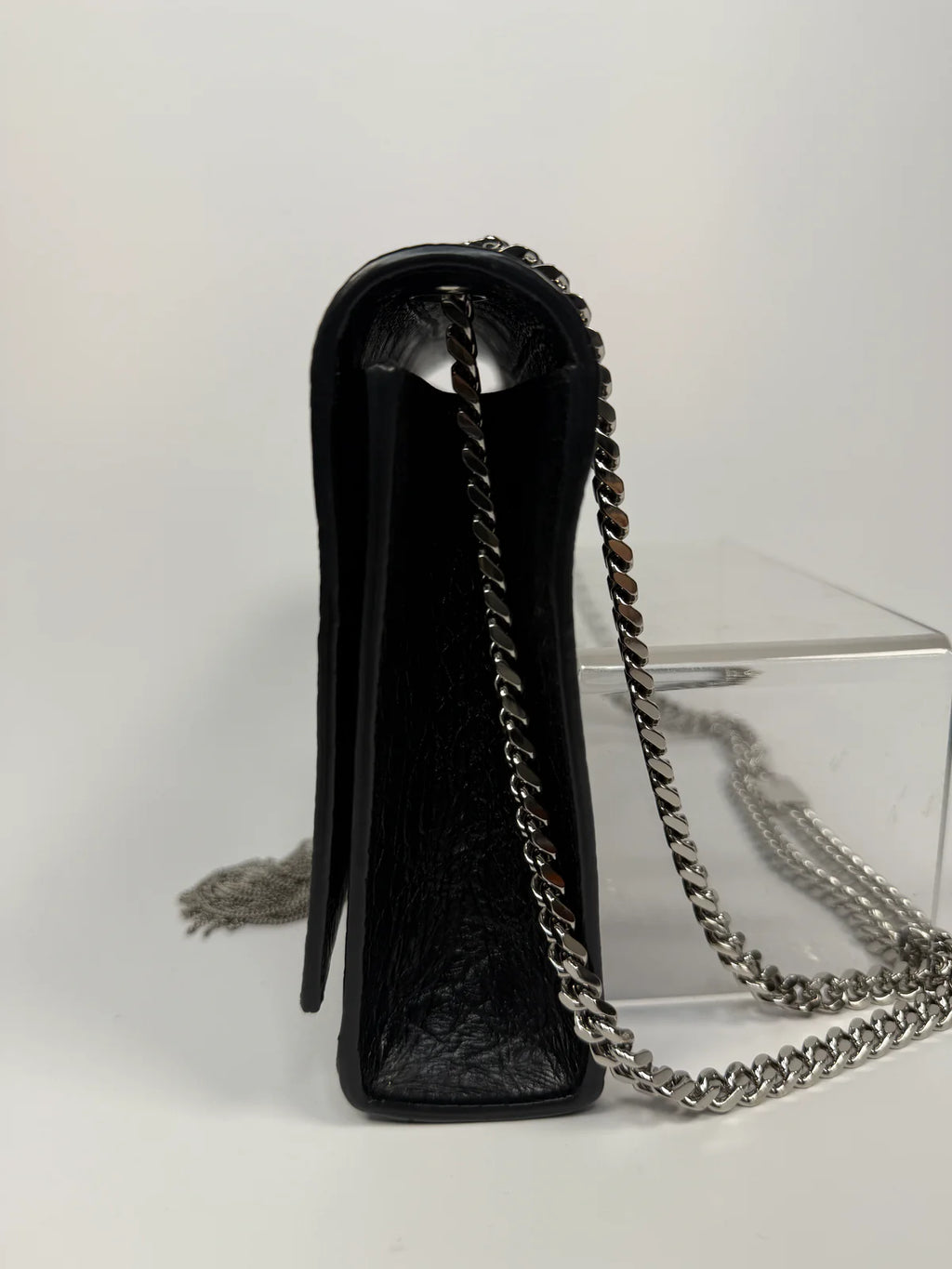 SAINT LAURENT BLACK CROC EMBOSSED KATE TASSEL BAG