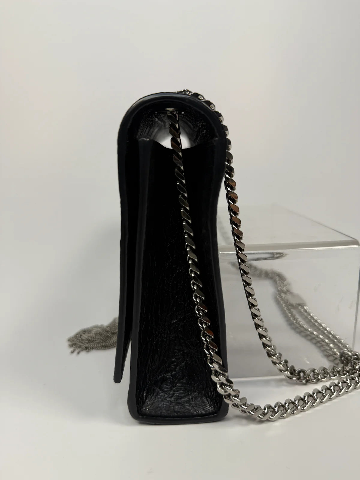 SAINT LAURENT BLACK CROC EMBOSSED KATE TASSEL BAG