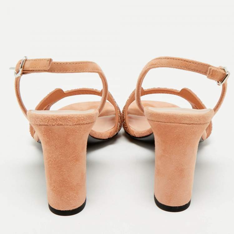 Hermes Peach Suede Crystal Embellished Eternite Sandals Size 36