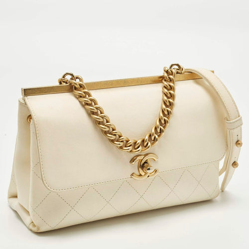 Chanel Coco Luxe Small Off White Quilted Leather Flap Bag