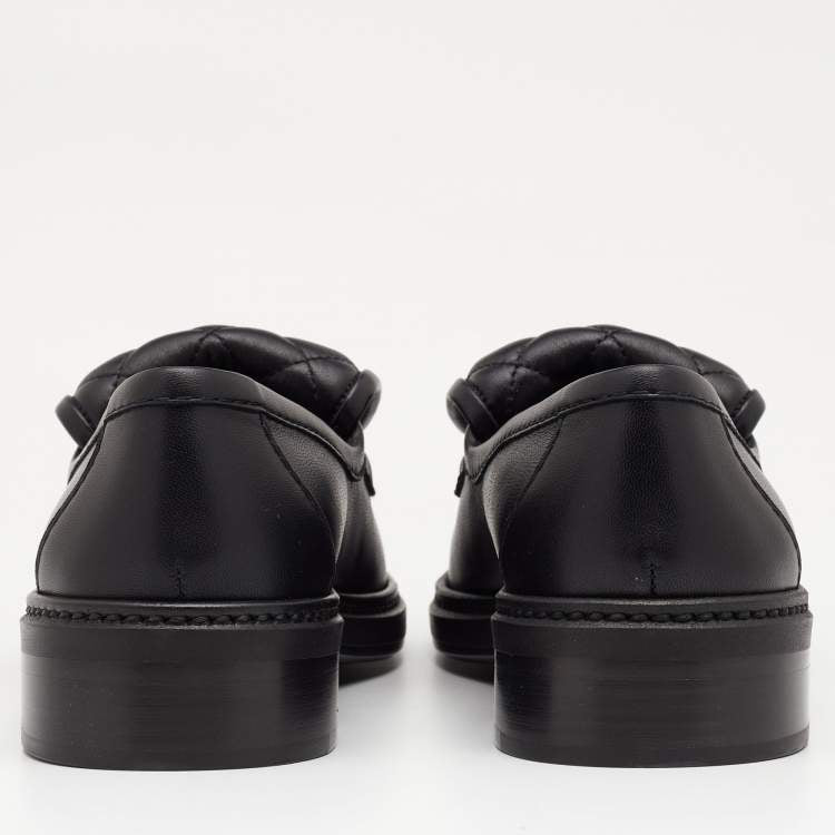 Chanel Black Quilted Leather CC Turnlock Loafers Size 37