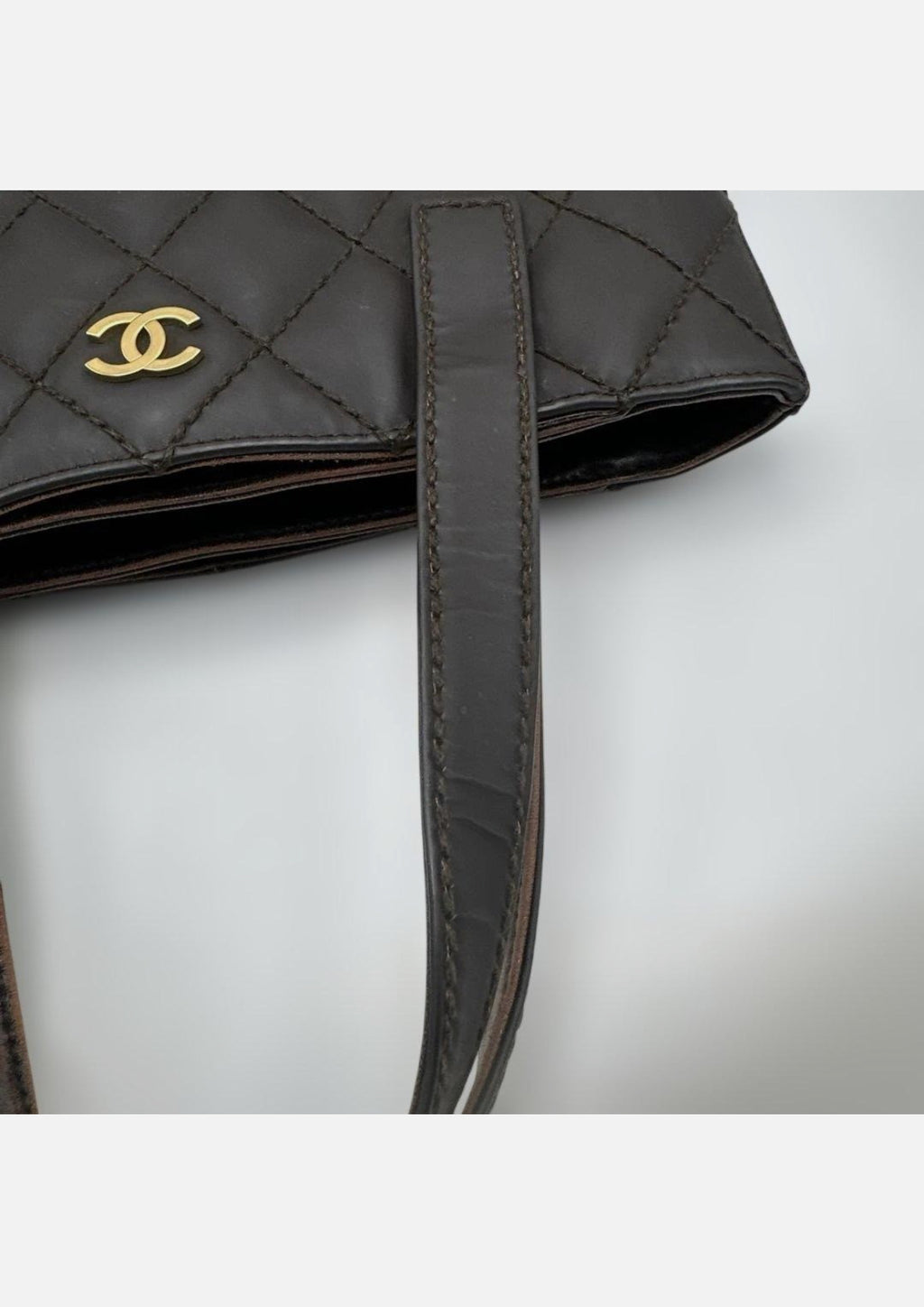 Chanel Wild Stitch Coco Mark Tote Bag Brown Quilted Leather